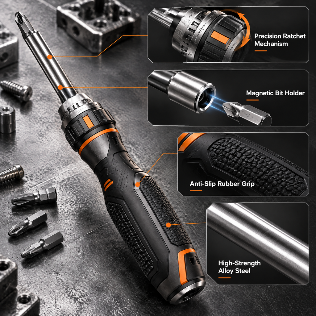 Valderune™ Multi-Bit Ratcheting Screwdriver
