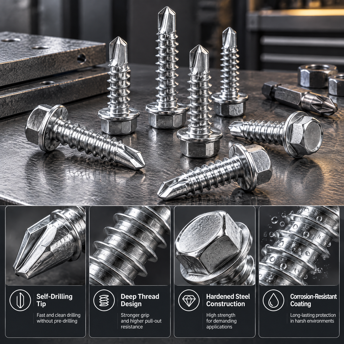 Valderune™ Self-Drilling Hex Head TEK Screws