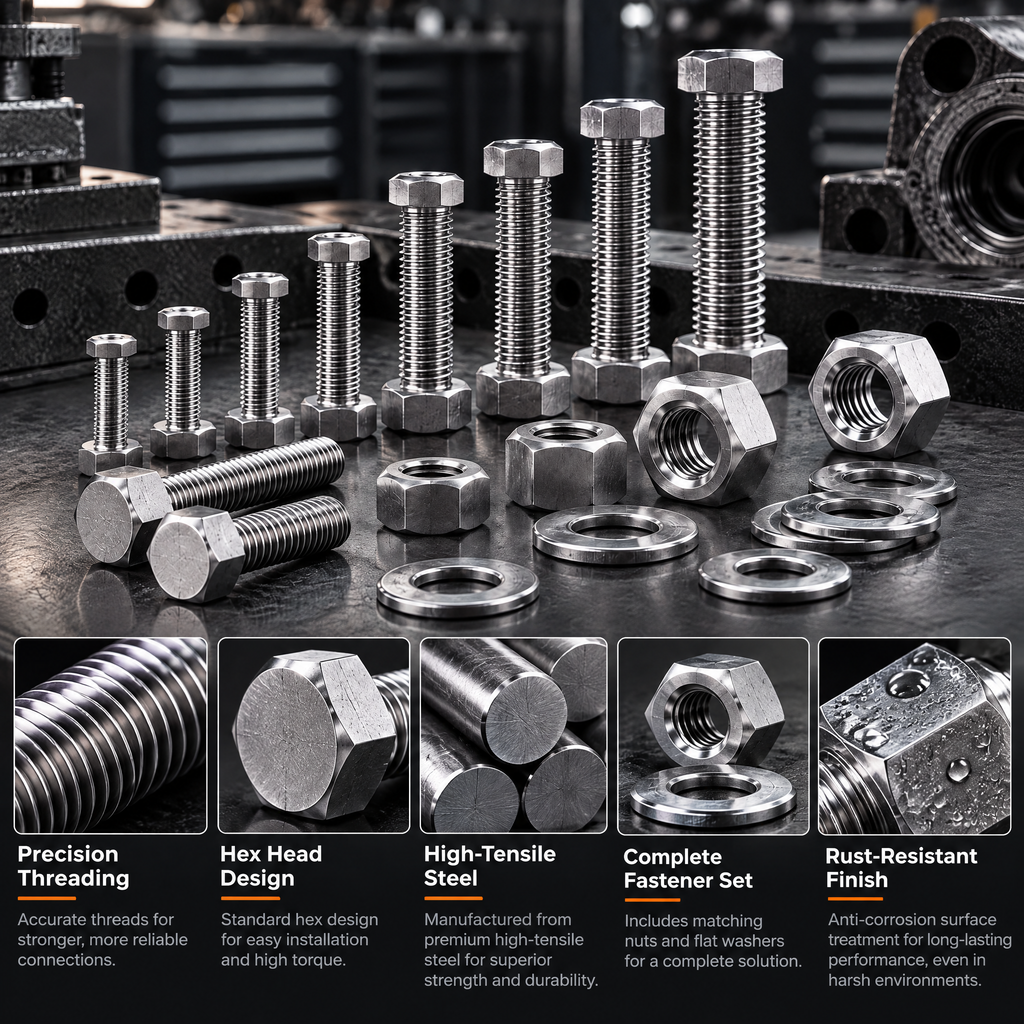 Valderune™ Stainless Steel Hex Bolt, Nut & Washer Set